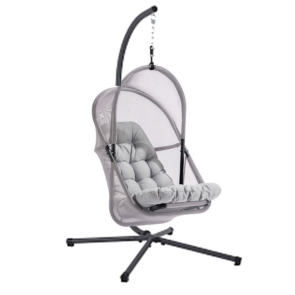 Bery Outdoor Swing Chair with Foldable Stand, Light Gray Cushion - BM337260