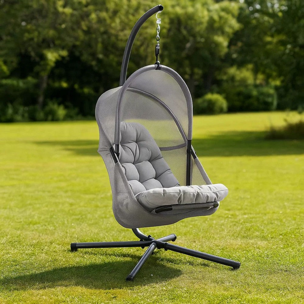Bery Outdoor Swing Chair with Foldable Stand, Light Gray Cushion - BM337260
