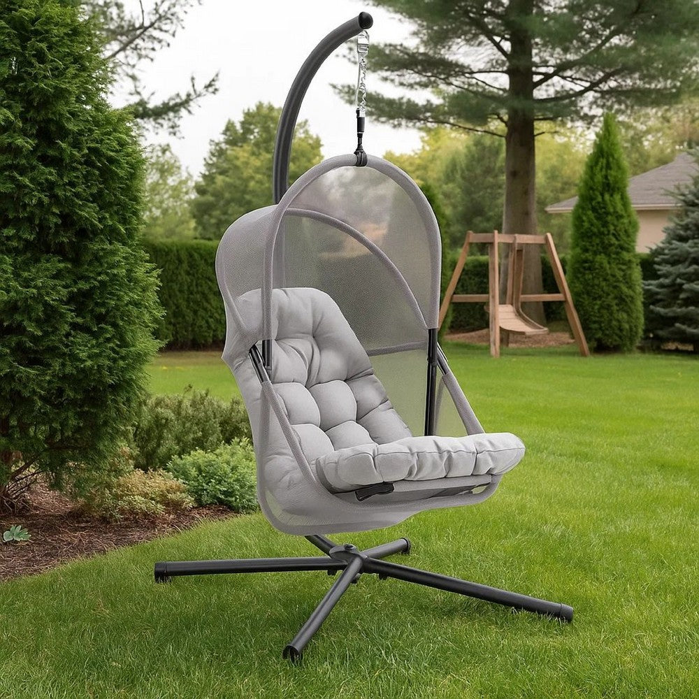Bery Outdoor Swing Chair with Foldable Stand, Light Gray Cushion - BM337260