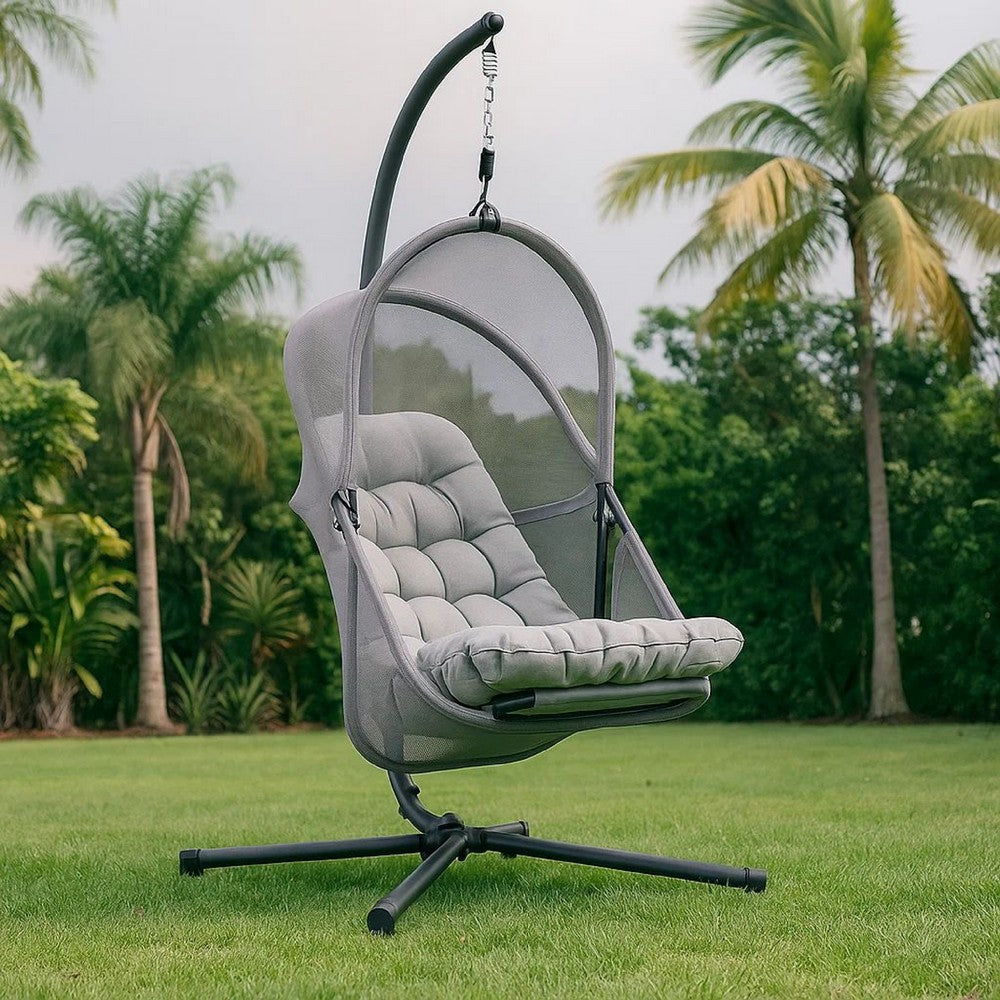 Bery Outdoor Swing Chair with Foldable Stand, Light Gray Cushion - BM337260