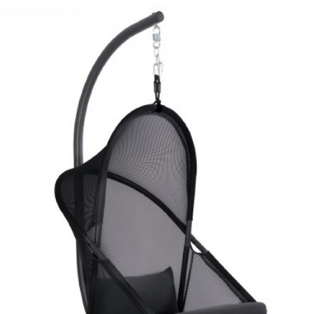 Cery Outdoor Egg Swing Chair, Foldable Stand, Coastal Black Cushion - BM337261