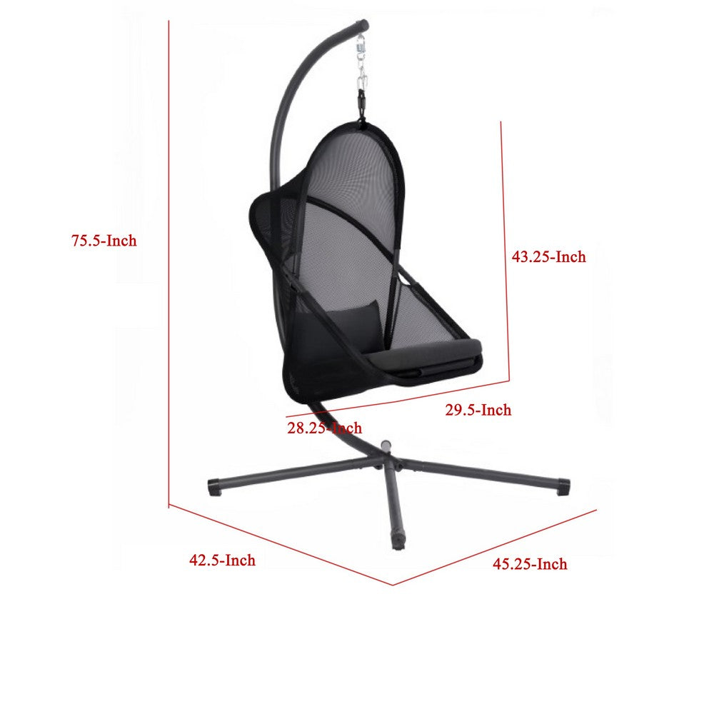 Cery Outdoor Egg Swing Chair, Foldable Stand, Coastal Black Cushion - BM337261