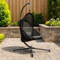 Cery Outdoor Egg Swing Chair, Foldable Stand, Coastal Black Cushion - BM337261