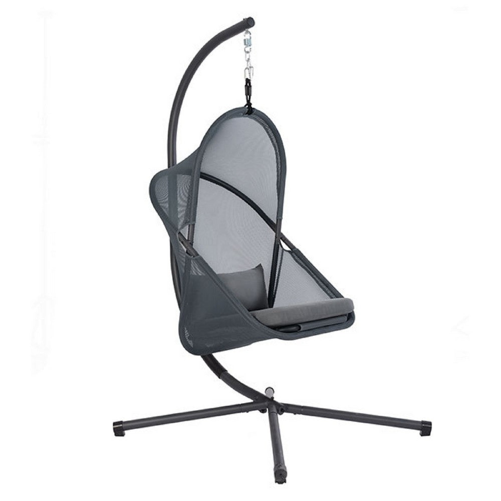Cery Outdoor Egg Swing Chair, Foldable Stand, Dark Gray Cushion - BM337262