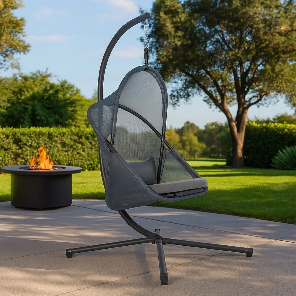 Cery Outdoor Egg Swing Chair, Foldable Stand, Dark Gray Cushion - BM337262