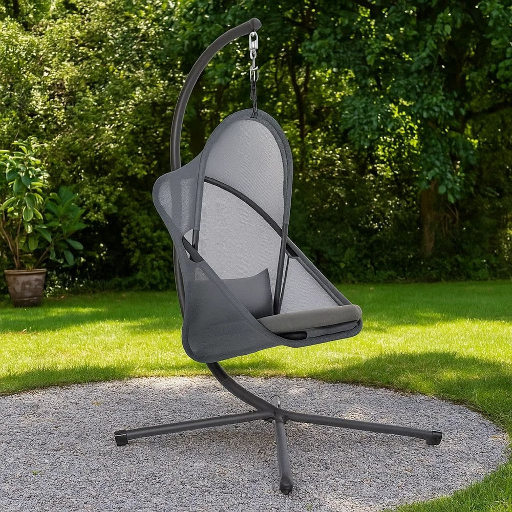 Cery Outdoor Egg Swing Chair, Foldable Stand, Dark Gray Cushion - BM337262