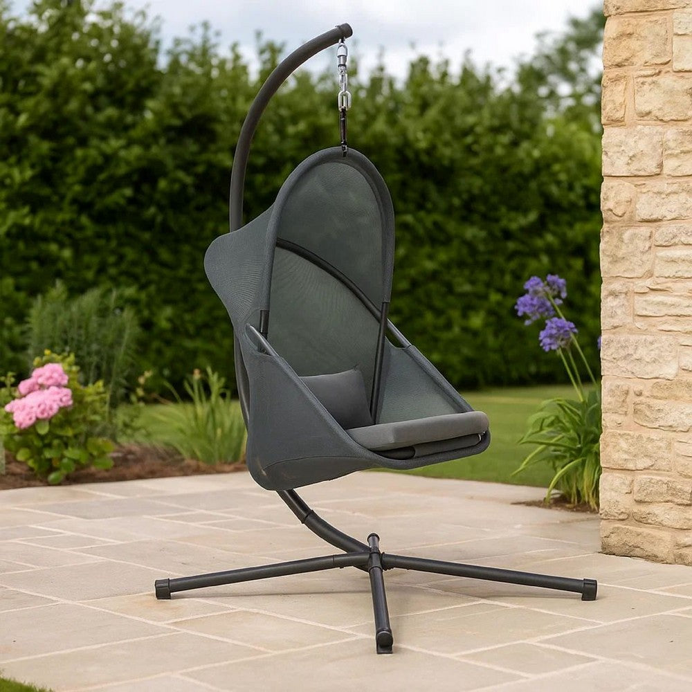 Cery Outdoor Egg Swing Chair, Foldable Stand, Dark Gray Cushion - BM337262