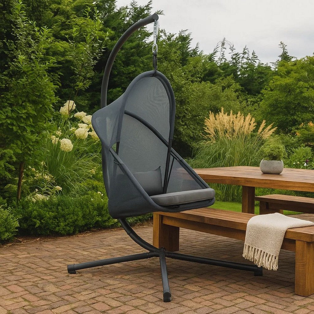 Cery Outdoor Egg Swing Chair, Foldable Stand, Dark Gray Cushion - BM337262