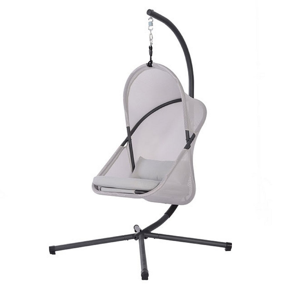 Cery Outdoor Egg Swing Chair, Foldable Stand, Light Gray Cushion - BM337263