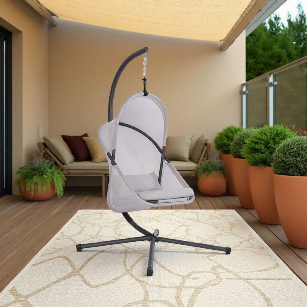 Cery Outdoor Egg Swing Chair, Foldable Stand, Light Gray Cushion - BM337263