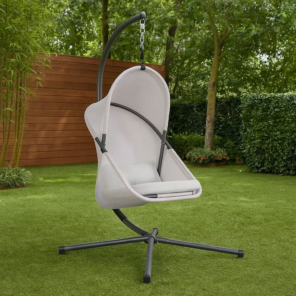 Cery Outdoor Egg Swing Chair, Foldable Stand, Light Gray Cushion - BM337263