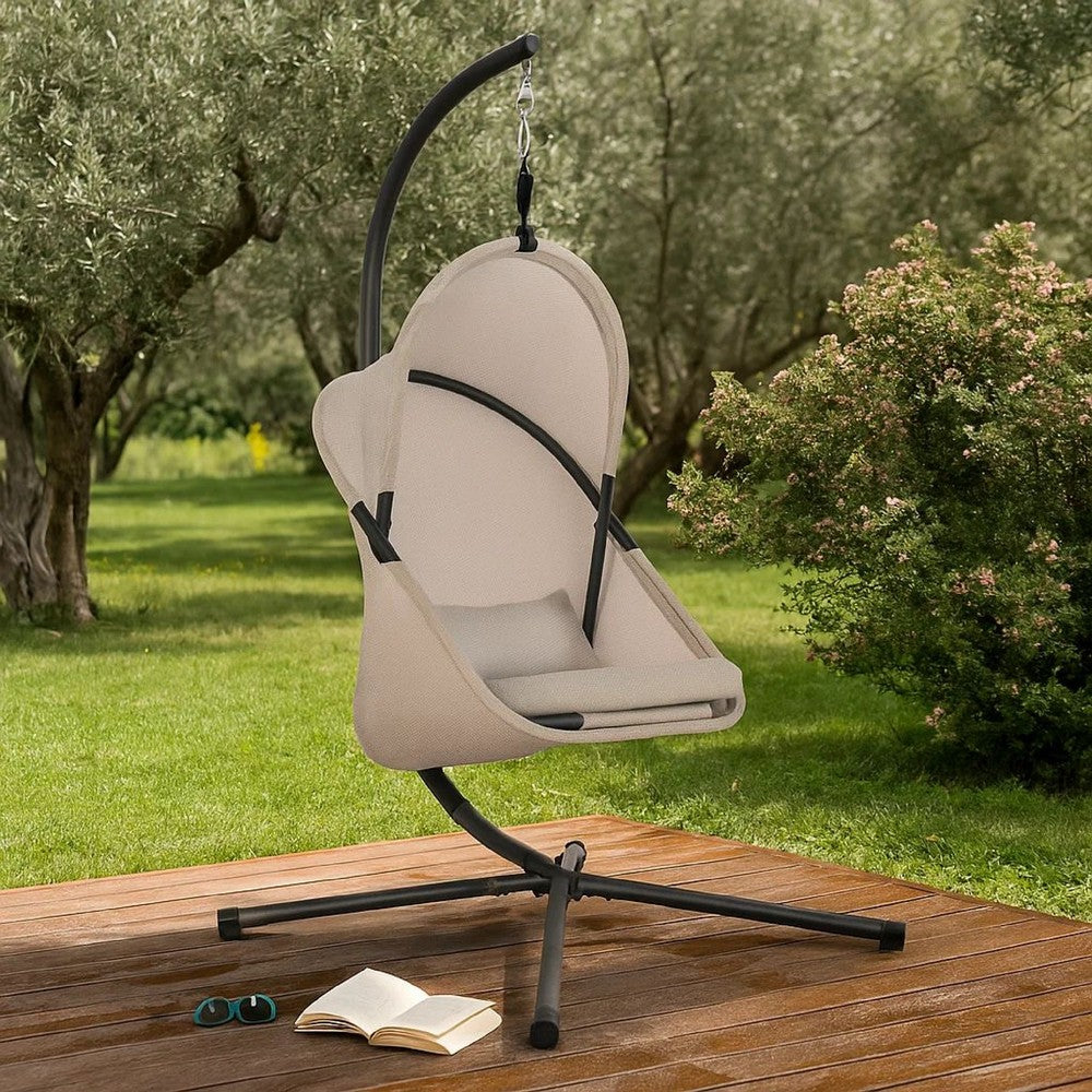Cery Outdoor Egg Swing Chair, Foldable Stand, Light Gray Cushion - BM337263