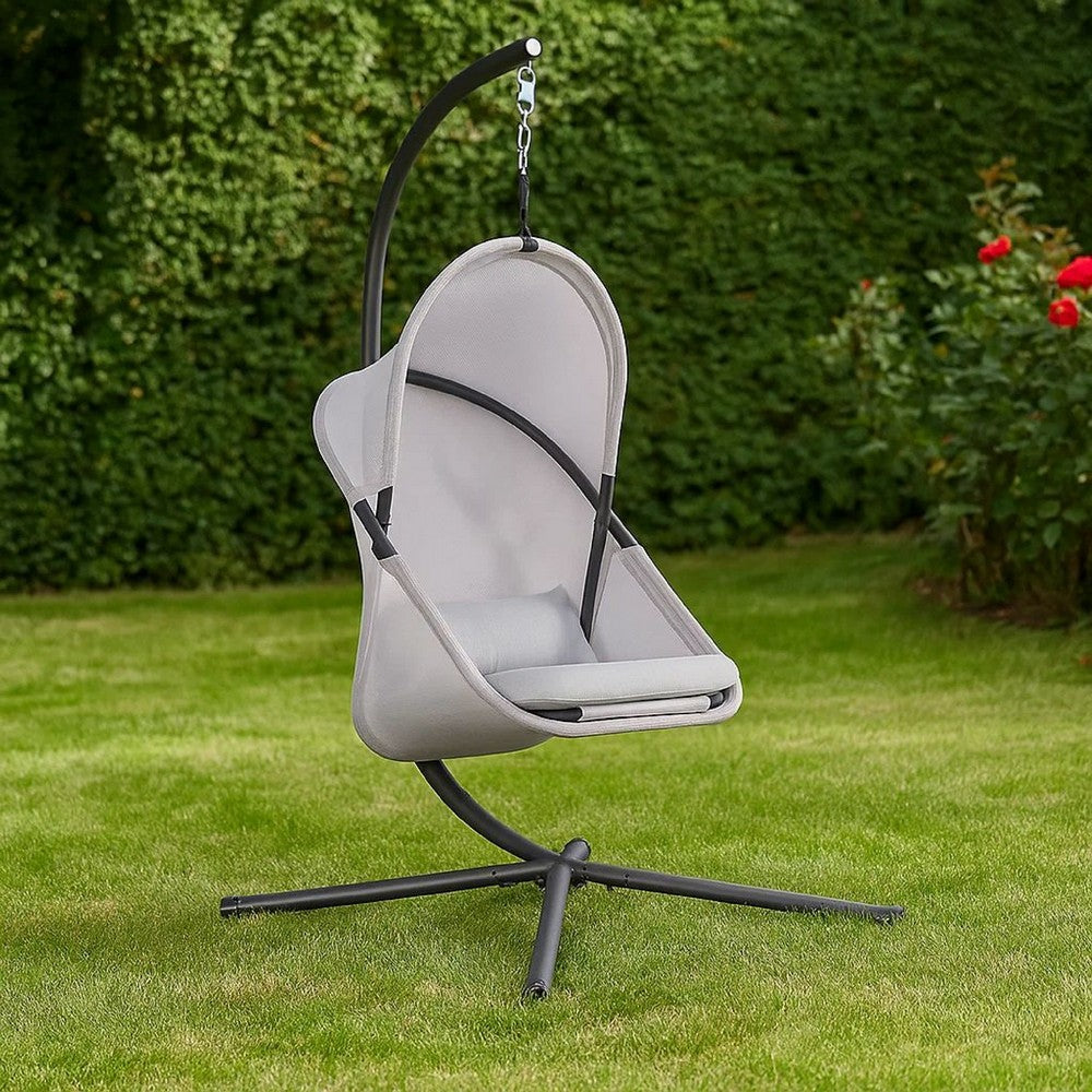 Cery Outdoor Egg Swing Chair, Foldable Stand, Light Gray Cushion - BM337263