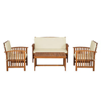 Kaila 4pc Patio Sofa, Chair and Coffee Table Set, Beige Cushions, Brown Wood - BM337264