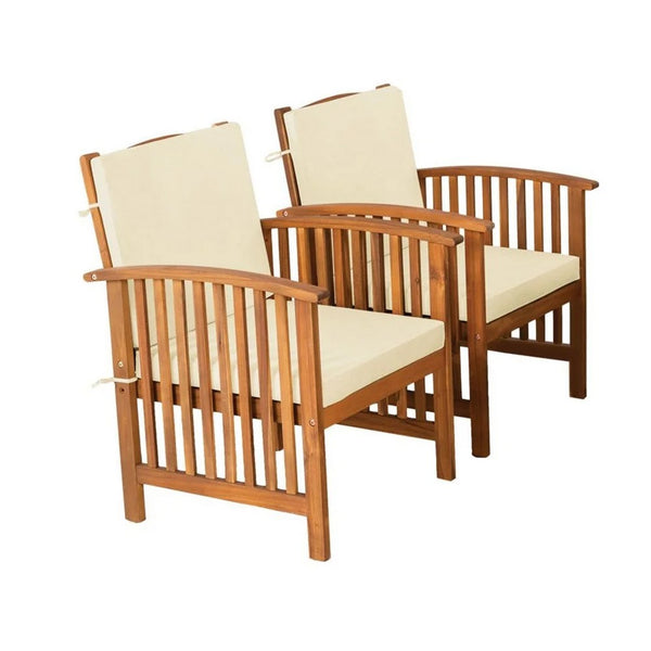 Kaila 4pc Patio Sofa, Chair and Coffee Table Set, Beige Cushions, Brown Wood - BM337264