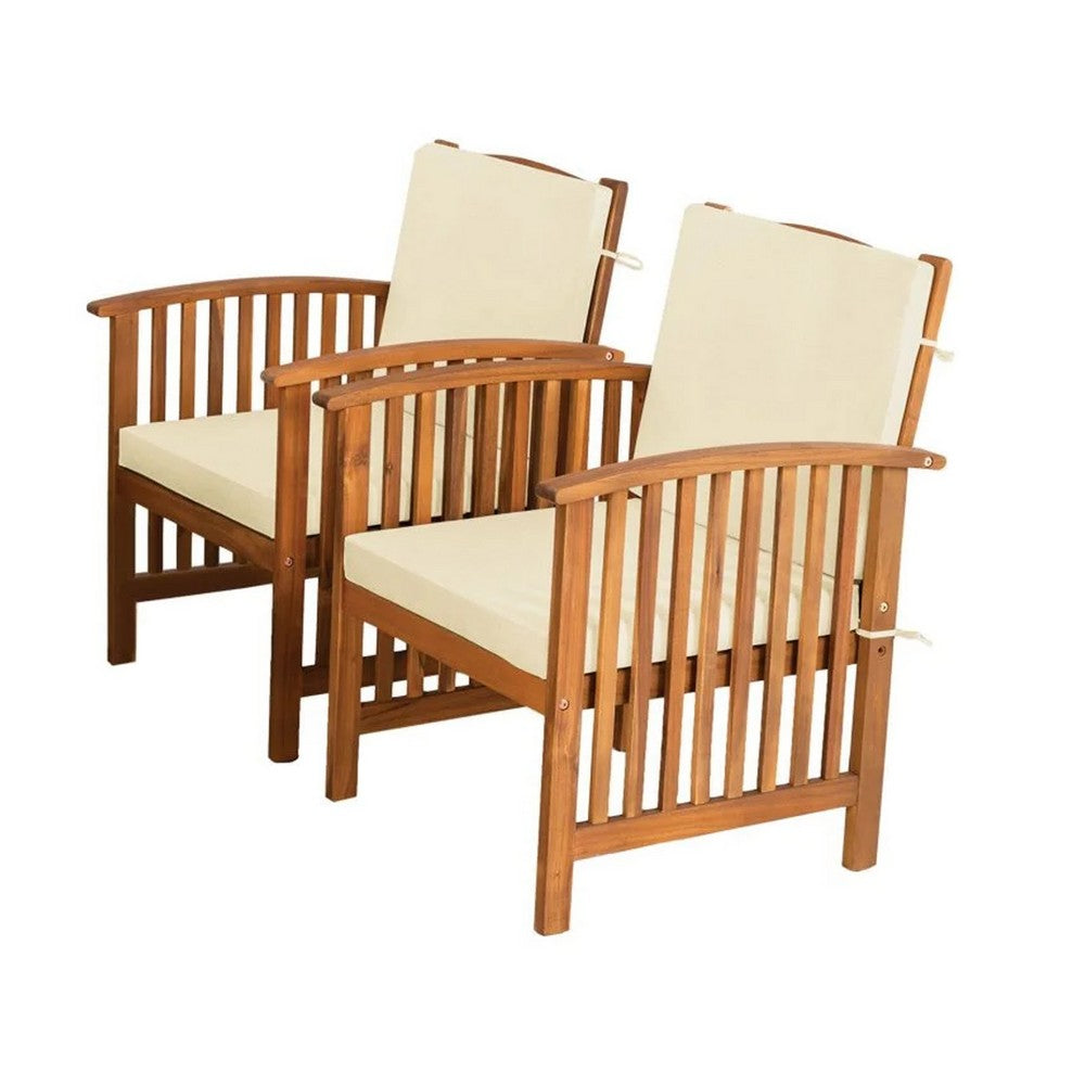 Kaila 4pc Patio Sofa, Chair and Coffee Table Set, Beige Cushions, Brown Wood - BM337264