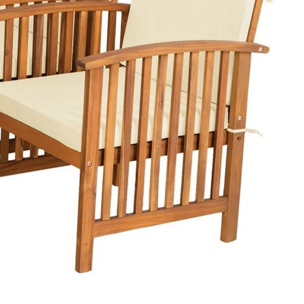 Kaila 4pc Patio Sofa, Chair and Coffee Table Set, Beige Cushions, Brown Wood - BM337264