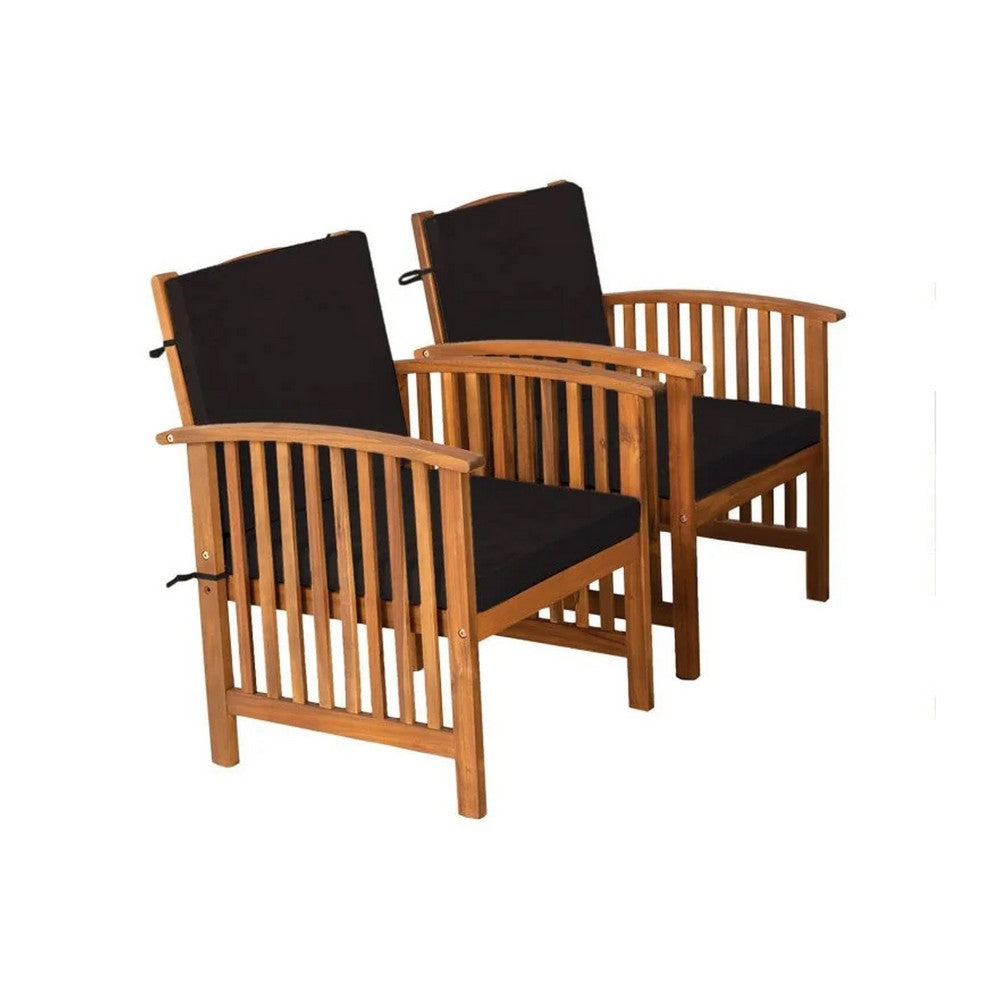 Kaila 4pc Patio Sofa, Chair and Coffee Table Set, Black Cushions, Brown Wood - BM337265