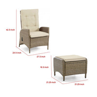 Ankia 4pc Outdoor Reclining Chair and Ottoman Set, Beige Brown Woven - BM337266
