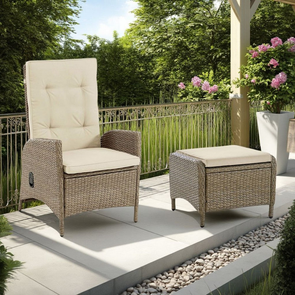 Ankia 4pc Outdoor Reclining Chair and Ottoman Set, Beige Brown Woven - BM337266