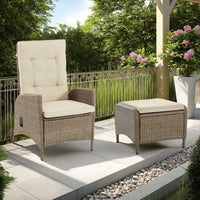 Ankia 4pc Outdoor Reclining Chair and Ottoman Set, Beige Brown Woven - BM337266