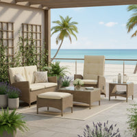 Ankia 4pc Outdoor Reclining Chair and Ottoman Set, Beige Brown Woven - BM337266