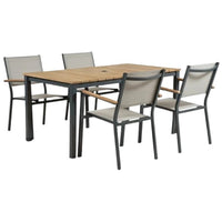 Ankia 5pc Outdoor Dining Table and Chairs Set, Gray, Natural Teak Brown - BM337267