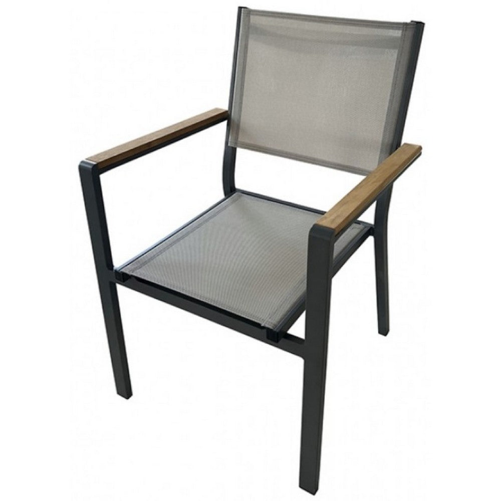 Ankia 5pc Outdoor Dining Table and Chairs Set, Gray, Natural Teak Brown - BM337267