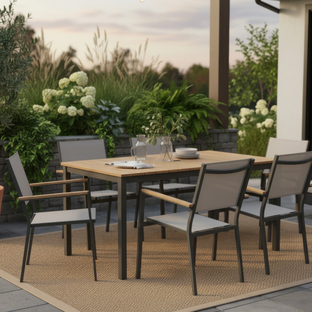 Ankia 5pc Outdoor Dining Table and Chairs Set, Gray, Natural Teak Brown - BM337267