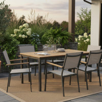 Ankia 5pc Outdoor Dining Table and Chairs Set, Gray, Natural Teak Brown - BM337267