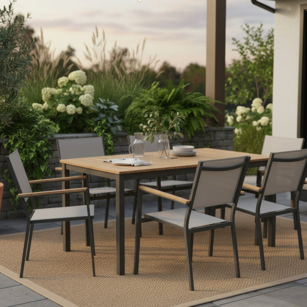 Ankia 5pc Outdoor Dining Table and Chairs Set, Gray, Natural Teak Brown - BM337267