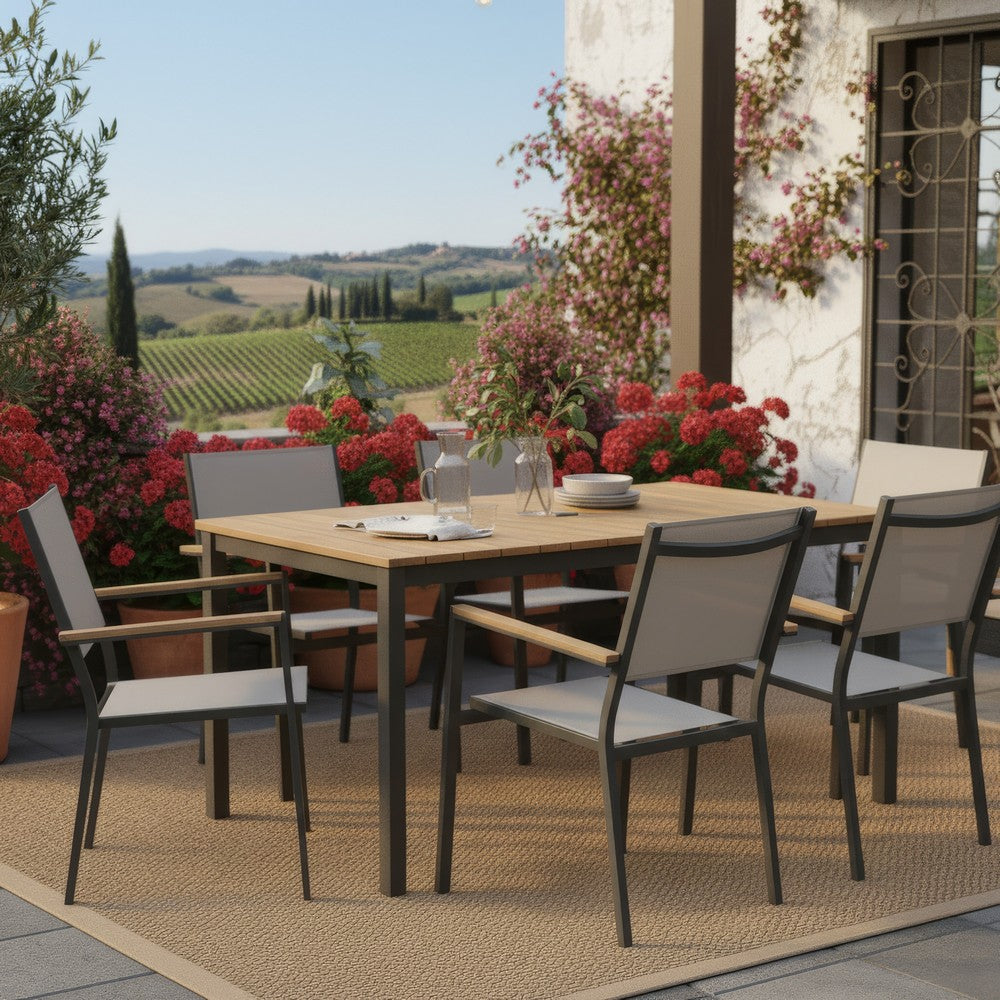 Ankia 5pc Outdoor Dining Table and Chairs Set, Gray, Natural Teak Brown - BM337267