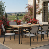 Ankia 5pc Outdoor Dining Table and Chairs Set, Gray, Natural Teak Brown - BM337267