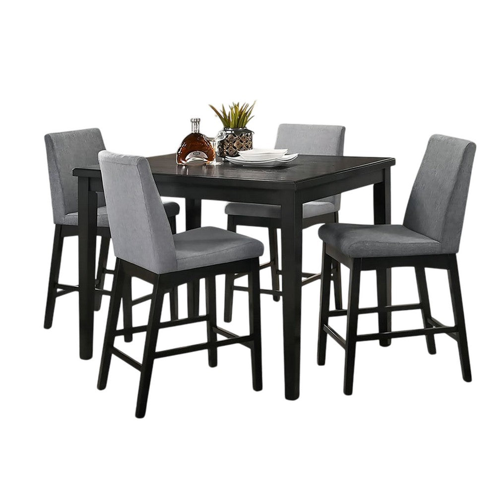 Heni 5pc Counter Table and 4 Chair Set, Gray Padded, Dark Walnut Brown - BM337268