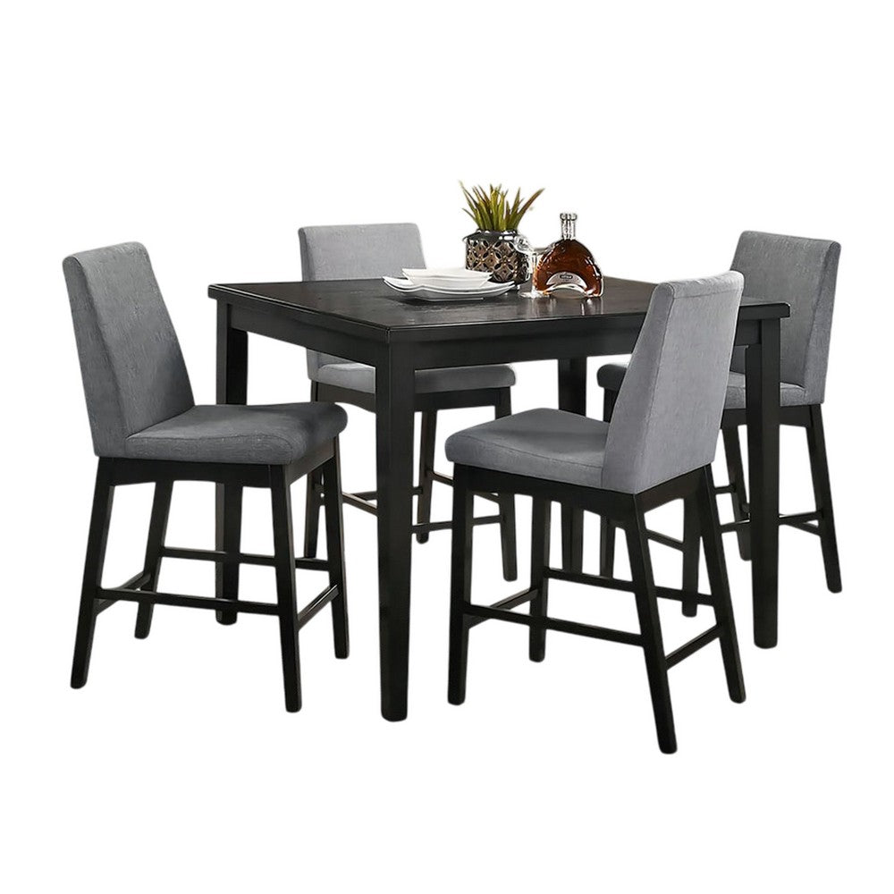 Heni 5pc Counter Table and 4 Chair Set, Gray Padded, Dark Walnut Brown - BM337268