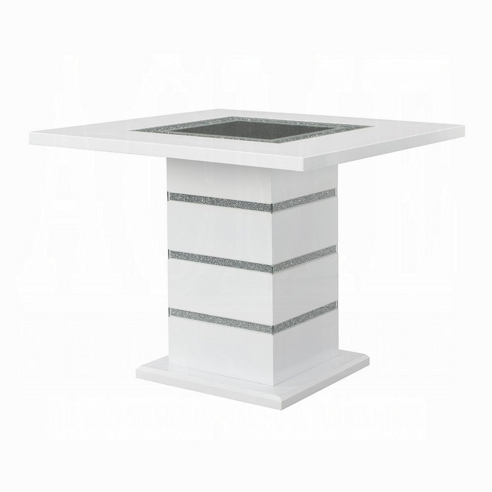 Zav Counter Height Table, 47 Inch Square Top, White Pedestal Base - BM337287
