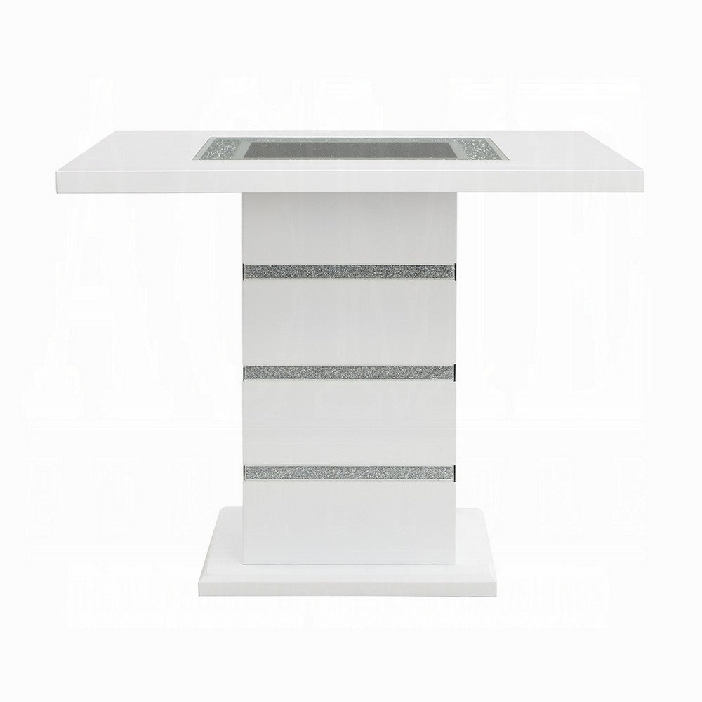 Zav Counter Height Table, 47 Inch Square Top, White Pedestal Base - BM337287