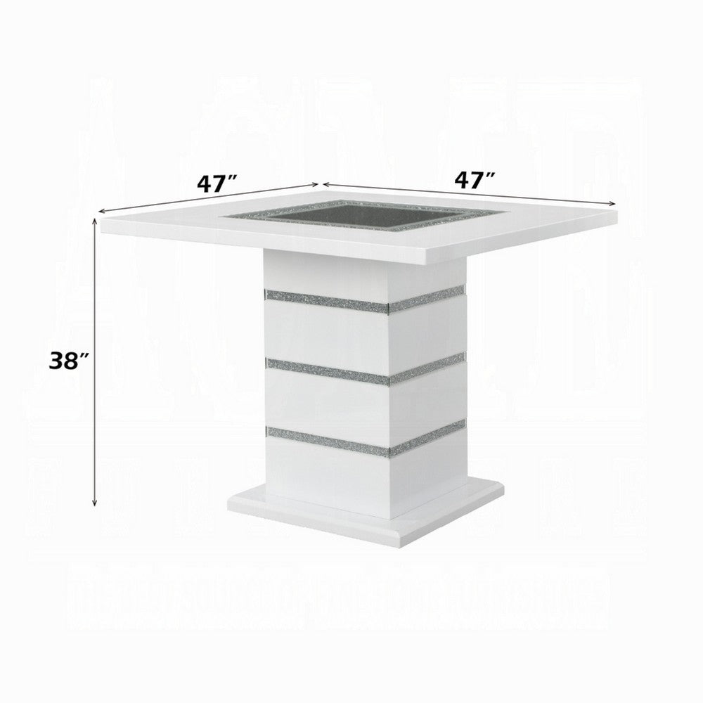 Zav Counter Height Table, 47 Inch Square Top, White Pedestal Base - BM337287