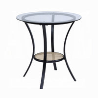Col 3pc Accent Table and Chair Set, Black Legs, Glass Top, Padded Seat -BM337289