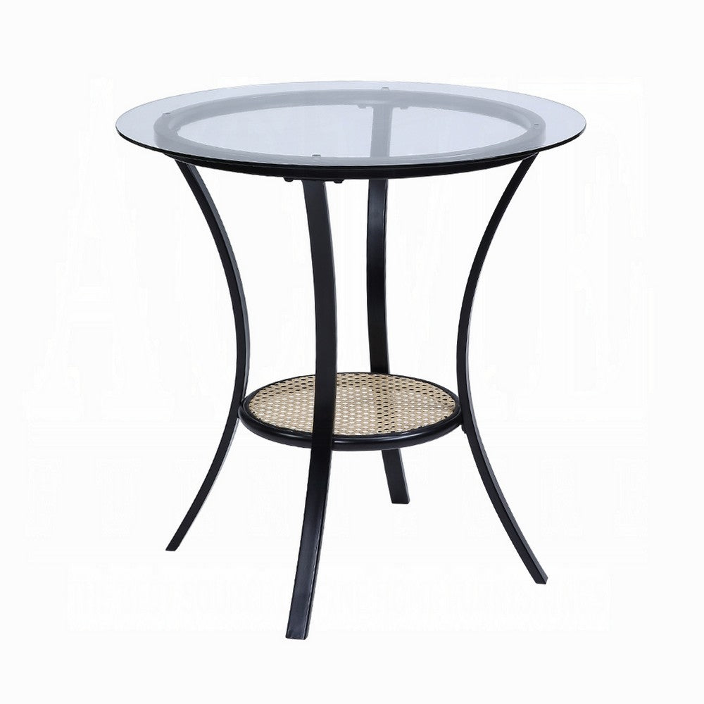 Col 3pc Accent Table and Chair Set, Black Legs, Glass Top, Padded Seat -BM337289