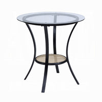 Col 3pc Accent Table and Chair Set, Black Legs, Glass Top, Padded Seat -BM337289