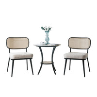 Col 3pc Accent Table and Chair Set, Black Legs, Glass Top, Padded Seat -BM337289