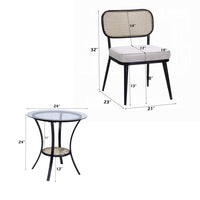 Col 3pc Accent Table and Chair Set, Black Legs, Glass Top, Padded Seat -BM337289