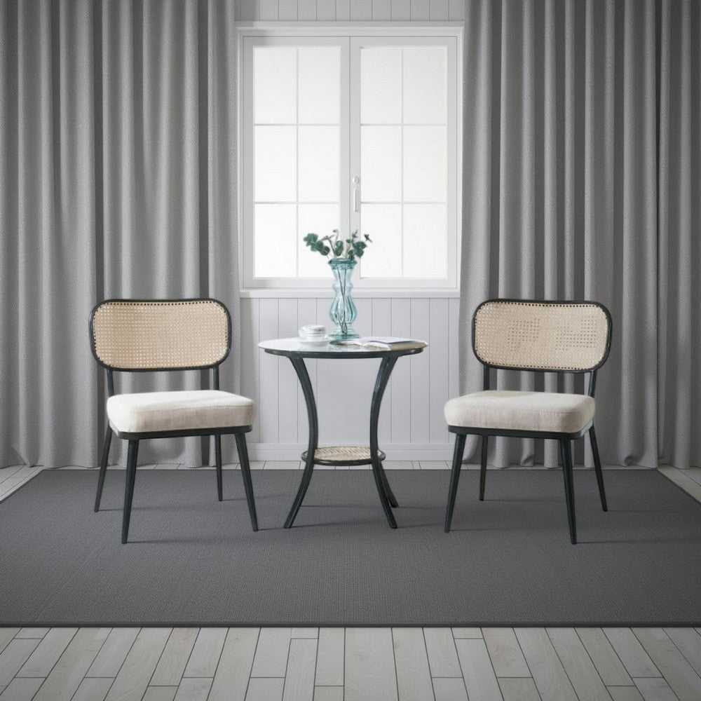 Col 3pc Accent Table and Chair Set, Black Legs, Glass Top, Padded Seat -BM337289