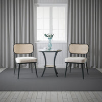 Col 3pc Accent Table and Chair Set, Black Legs, Glass Top, Padded Seat -BM337289