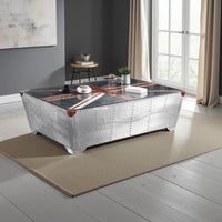 Bran Coffee Table, 64 Inch Tempered Glass Top, Riveted Aluminium Frame - BM337305