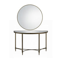 Dity Console Table with Mirror, 47 Inch Half Moon Mirrored Top, Antique Gold Brass - BM337307
