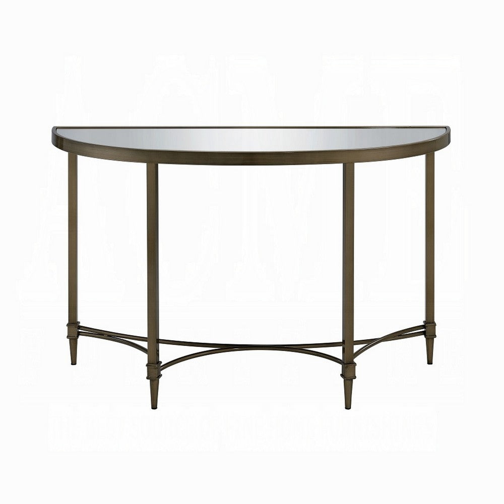Dity Console Table with Mirror, 47 Inch Half Moon Mirrored Top, Antique Gold Brass - BM337307