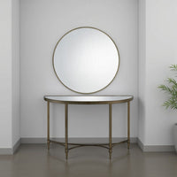 Dity Console Table with Mirror, 47 Inch Half Moon Mirrored Top, Antique Gold Brass - BM337307