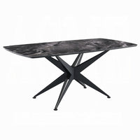 Laus Dining Table, 71 Inch Crystal Glass Top, Black Geometric Base  - BM337308